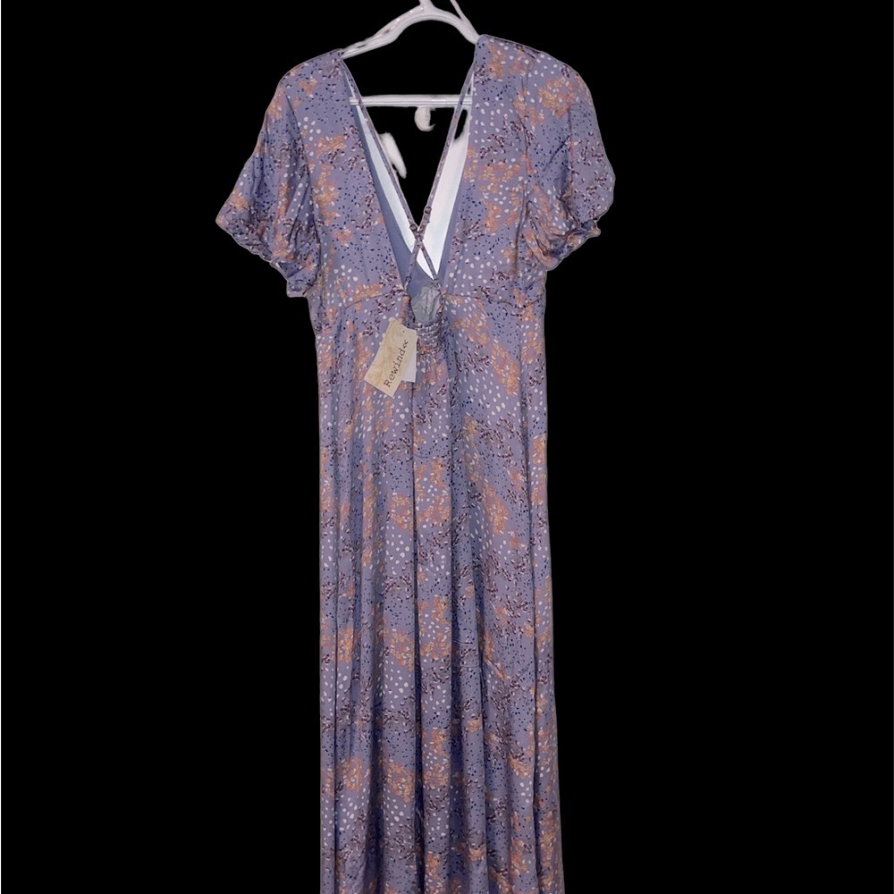 Maxi Dress w/Mini floral design, with V shape short open back.
